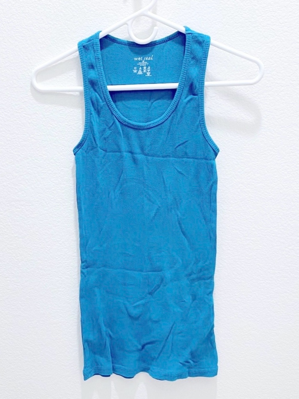 Wet Seal 100% Cotton Teal Blue Scoop Neck Ribbed Tank Top - Size M